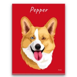 Custom Dog illustration portrait canvas print - Personalised portrait of your pet from a photo 32 personalised pet portrait canvas dog illustration red front view white