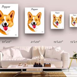 Custom Dog illustration portrait canvas print - Personalised portrait of your pet from a photo 19 personalised pet portrait canvas dog illustration white canvas size comparison