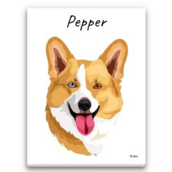 Custom Dog illustration portrait canvas print - Personalised portrait of your pet from a photo 24 personalised pet portrait canvas dog illustration white front view white