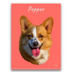 Custom Dog painting portrait canvas print - Personalised portrait of your pet from a photo 26 personalised pet portrait canvas dog painting coral front view white