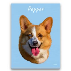 Custom Dog painting portrait canvas print - Personalised portrait of your pet from a photo 28 personalised pet portrait canvas dog painting light blue front view white