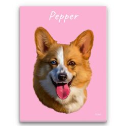 Custom Dog painting portrait canvas print - Personalised portrait of your pet from a photo 30 personalised pet portrait canvas dog painting pink front view white