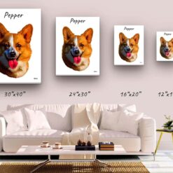 Custom Dog painting portrait canvas print - Personalised portrait of your pet from a photo 19 personalised pet portrait canvas dog painting white canvas size comparison