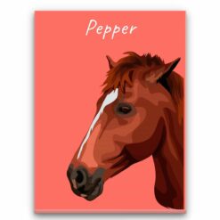 Custom Horse illustration portrait canvas print - Personalised portrait of your pet from a photo 26 personalised pet portrait canvas horse illustration coral front view white