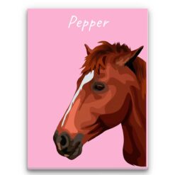 Custom Horse illustration portrait canvas print - Personalised portrait of your pet from a photo 30 personalised pet portrait canvas horse illustration pink front view white