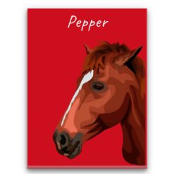 Custom Horse illustration portrait canvas print - Personalised portrait of your pet from a photo 32 personalised pet portrait canvas horse illustration red front view white