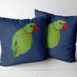Custom Bird illustration portrait throw pillow - Personalised cushion portrait of your pet from a photo 20 personalised pet portrait cushion bird illustration navy side by side