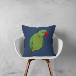 Custom Bird illustration portrait throw pillow - Personalised cushion portrait of your pet from a photo 21 personalised pet portrait cushion bird illustration navy white chair