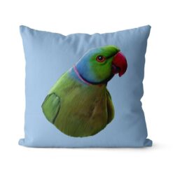 Custom Bird painting portrait throw pillow - Personalised cushion portrait of your pet from a photo 26 personalised pet portrait cushion bird painting light blue