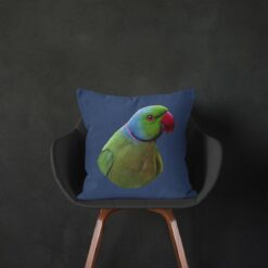 Custom Bird painting portrait throw pillow - Personalised cushion portrait of your pet from a photo 18 personalised pet portrait cushion bird painting navy black chair