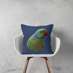 Custom Bird painting portrait throw pillow - Personalised cushion portrait of your pet from a photo 21 personalised pet portrait cushion bird painting navy white chair