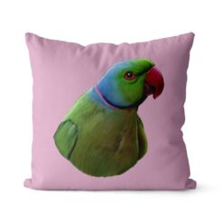 Custom Bird painting portrait throw pillow - Personalised cushion portrait of your pet from a photo 27 personalised pet portrait cushion bird painting pink