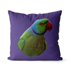 Custom Bird painting portrait throw pillow - Personalised cushion portrait of your pet from a photo 28 personalised pet portrait cushion bird painting purple