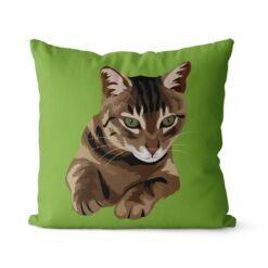 personalised pet portrait cushion cat illustration green