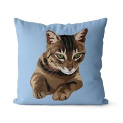 personalised pet portrait cushion cat illustration light blue