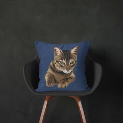 personalised pet portrait cushion cat illustration navy black chair