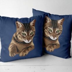 personalised pet portrait cushion cat illustration navy side by side