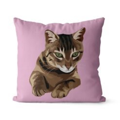 personalised pet portrait cushion cat illustration pink