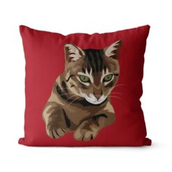personalised pet portrait cushion cat illustration red