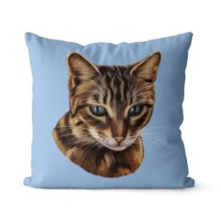 Custom Cat painting portrait throw pillow - Personalised cushion portrait of your pet from a photo 26 personalised pet portrait cushion cat painting light blue