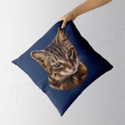 Custom Cat painting portrait throw pillow - Personalised cushion portrait of your pet from a photo 19 personalised pet portrait cushion cat painting navy holding in hand