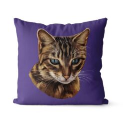 Custom Cat painting portrait throw pillow - Personalised cushion portrait of your pet from a photo 28 personalised pet portrait cushion cat painting purple