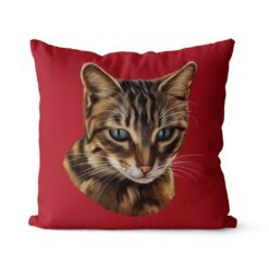Custom Cat painting portrait throw pillow - Personalised cushion portrait of your pet from a photo 29 personalised pet portrait cushion cat painting red