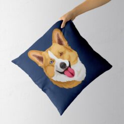 Custom Dog illustration portrait throw pillow - Personalised cushion portrait of your pet from a photo 19 personalised pet portrait cushion dog illustration navy holding in hand