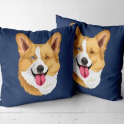 Custom Dog illustration portrait throw pillow - Personalised cushion portrait of your pet from a photo 20 personalised pet portrait cushion dog illustration navy side by side