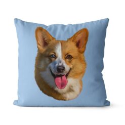 Custom Dog painting portrait throw pillow - Personalised cushion portrait of your pet from a photo 26 personalised pet portrait cushion dog painting light blue
