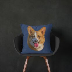 Custom Dog painting portrait throw pillow - Personalised cushion portrait of your pet from a photo 18 personalised pet portrait cushion dog painting navy black chair