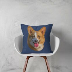 Custom Dog painting portrait throw pillow - Personalised cushion portrait of your pet from a photo 21 personalised pet portrait cushion dog painting navy white chair