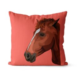 Custom Horse illustration portrait throw pillow - Personalised cushion portrait of your pet from a photo 24 personalised pet portrait cushion horse illustration coral