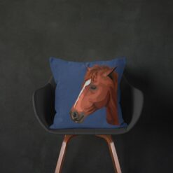 Custom Horse illustration portrait throw pillow - Personalised cushion portrait of your pet from a photo 18 personalised pet portrait cushion horse illustration navy black chair