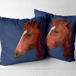 Custom Horse illustration portrait throw pillow - Personalised cushion portrait of your pet from a photo 20 personalised pet portrait cushion horse illustration navy side by side