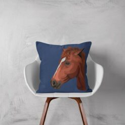 Custom Horse illustration portrait throw pillow - Personalised cushion portrait of your pet from a photo 21 personalised pet portrait cushion horse illustration navy white chair