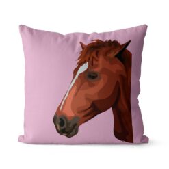 Custom Horse illustration portrait throw pillow - Personalised cushion portrait of your pet from a photo 27 personalised pet portrait cushion horse illustration pink