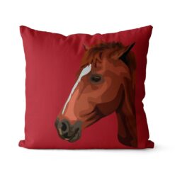 Custom Horse illustration portrait throw pillow - Personalised cushion portrait of your pet from a photo 29 personalised pet portrait cushion horse illustration red