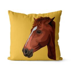 Custom Horse illustration portrait throw pillow - Personalised cushion portrait of your pet from a photo 31 personalised pet portrait cushion horse illustration yellow