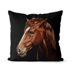 personalised pet portrait cushion horse painting black