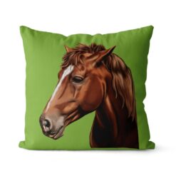 personalised pet portrait cushion horse painting green