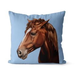 personalised pet portrait cushion horse painting light blue