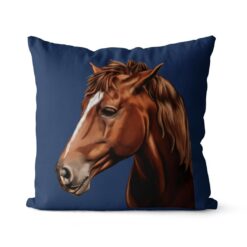 personalised pet portrait cushion horse painting navy