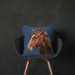 personalised pet portrait cushion horse painting navy black chair