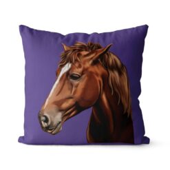 personalised pet portrait cushion horse painting purple