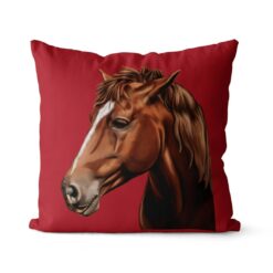 personalised pet portrait cushion horse painting red