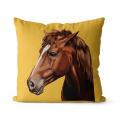 personalised pet portrait cushion horse painting yellow