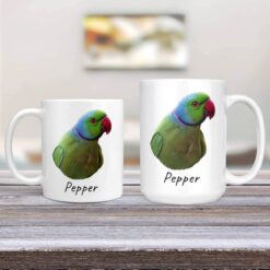Custom Bird painting portrait mug - Personalised coffee mug portrait of your pet from a photo 13 personalised pet portrait mug bird painting 11oz and 15oz comparison tv room