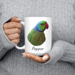 Custom Bird painting portrait mug - Personalised coffee mug portrait of your pet from a photo 15 personalised pet portrait mug bird painting 15oz jumper front