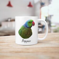 Custom Bird painting portrait mug - Personalised coffee mug portrait of your pet from a photo 19 personalised pet portrait mug bird painting handle right kitchen